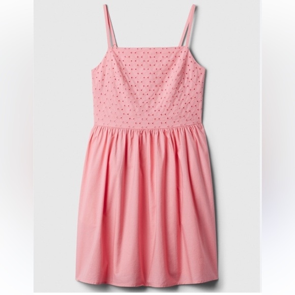 Gap Cami Eyelet Smocked Back Coral Frost Day Dress Spaghetti Strap Size Large G - Picture 3 of 17